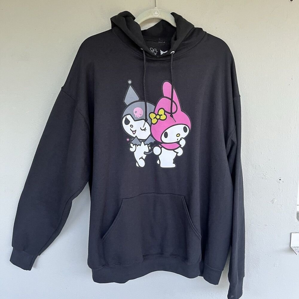Sanrio My Melody Kuromi Hoodie Sweatshirt XL Black Kangaroo Pocket Oversize Y2K - Picture 2 of 12